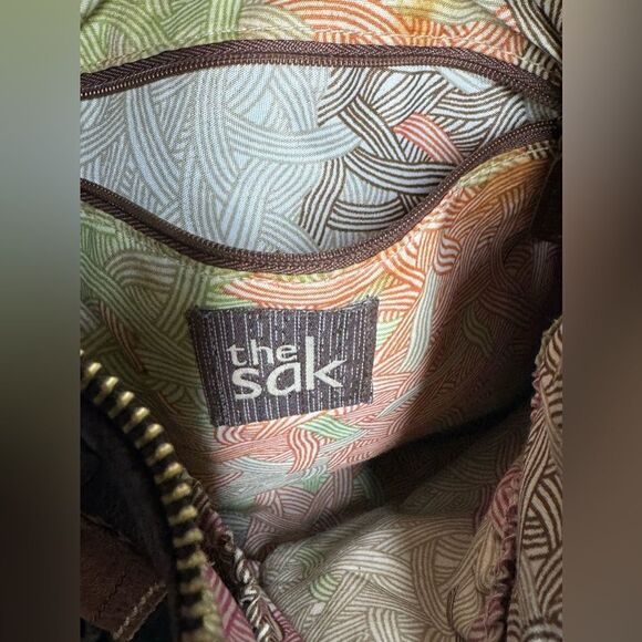 The Sak Women Brown Leather Crossbody Shoulder Bag Adjustable Canvas Strap Boho - Picture 10 of 11